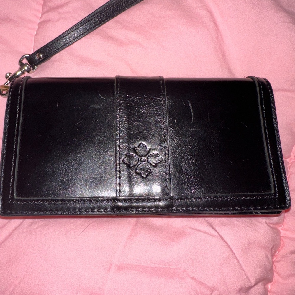 Patricia Nash Black Leather Wristlet Clutch